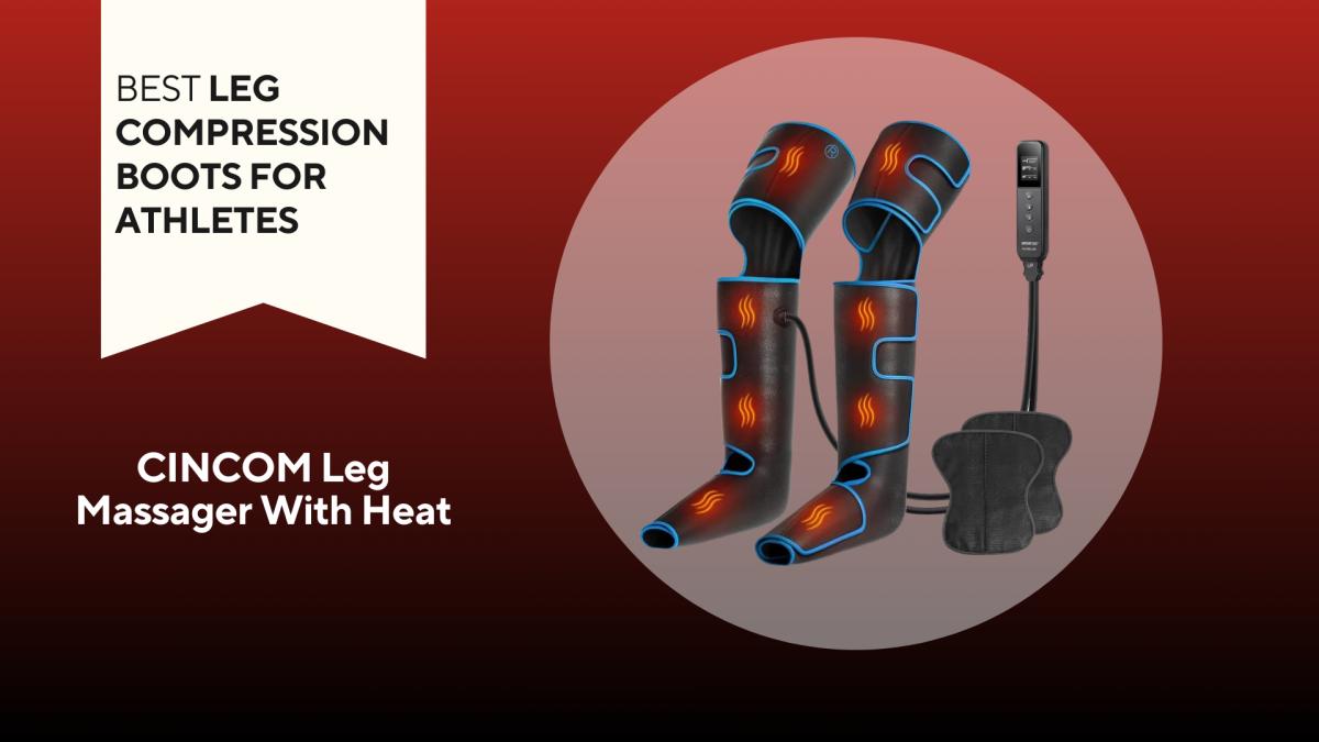 image of cincom leg massager and remote control on a red background